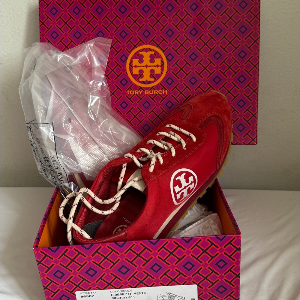 Tory Burch Red and White Sneakers